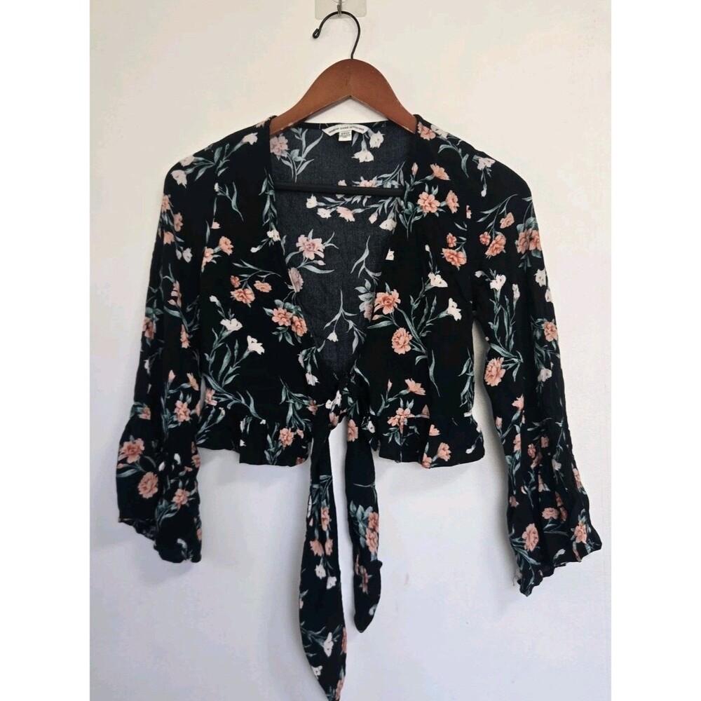 American Eagle Blouse Womens S Shirt Dark Floral Boho Whimsigoth Fairy Grunge